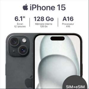 apple iphone 15 – 128 go – noir – a3090