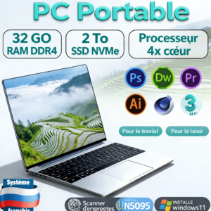 ordinateur portable 15,6" – 32 go ram – 2 to ssd – windows 11 pro – ultrabook